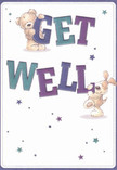 With its cheerful figures and softly vibrant palette, this get well card brings a sense of playful optimism, much like a fresh bouquet brightening a home near The Hill in Chalford Saint Giles. Two charming friends-a teddy bear and a joyful puppy-emerge with exuberance, each supporting the large, colourful letters of 'Get Well' as if offering encouragement personally to the viewer. The text glows in indigo and teal, standing out against a soft-cream background reminiscent of early morning light on village stone cottages. Stars in shades of blue and violet tumble across the composition, recalling the magic of well-wishes exchanged among neighbours or friends. You can almost feel the fluff of the bear's coat and the puppy's velvety ears, echoing the tactile pleasure of fresh flowers arranged with care by a local florist. More than just a message, this card embodies heartfelt warmth and kindness-a little shimmer of hope destined to bring comfort wherever it travels throughout Chalford Saint Giles.